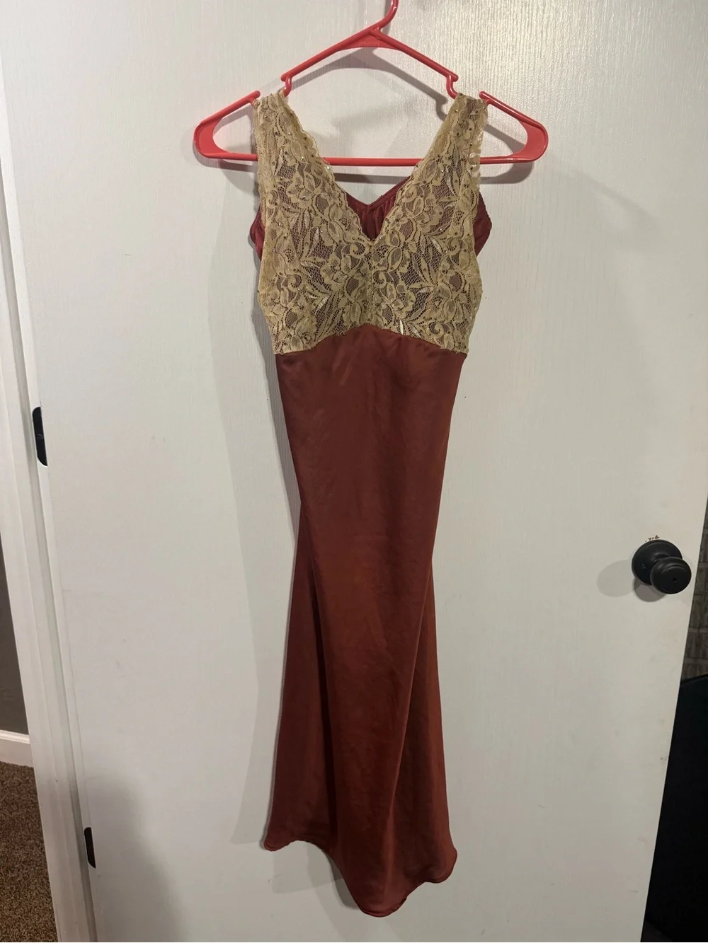Dance Costume Elegant Brown Lace-Accent Slip Dress